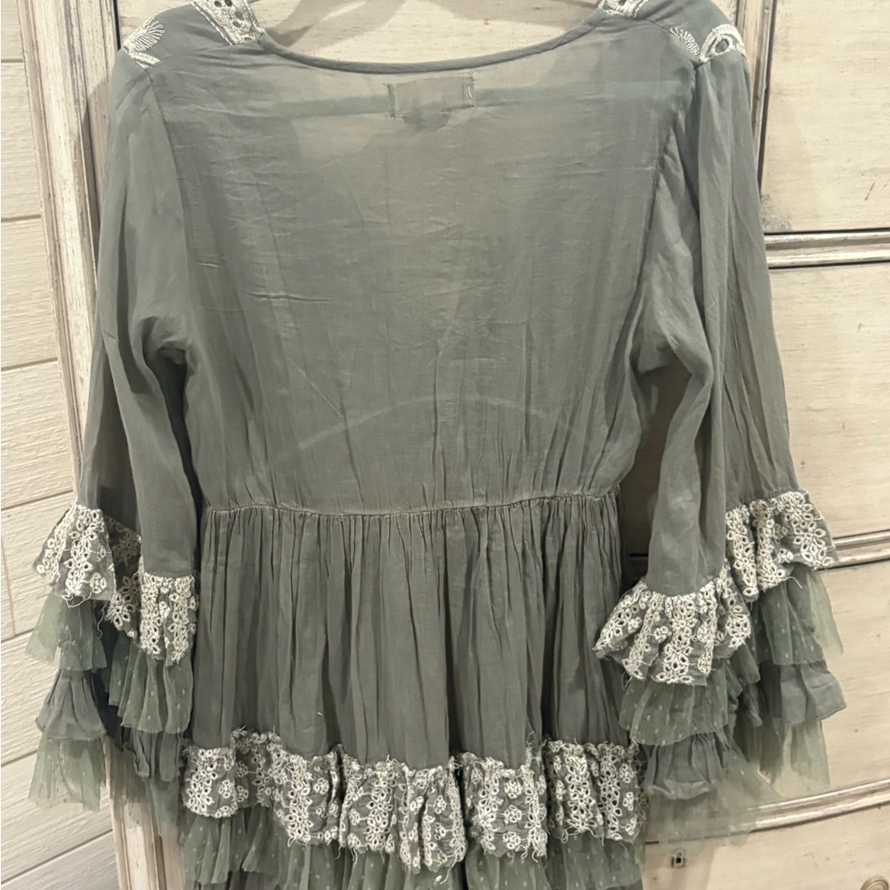 Umgee Sage Lace Ruffle Blouse/Dress - Picture 3 of 5